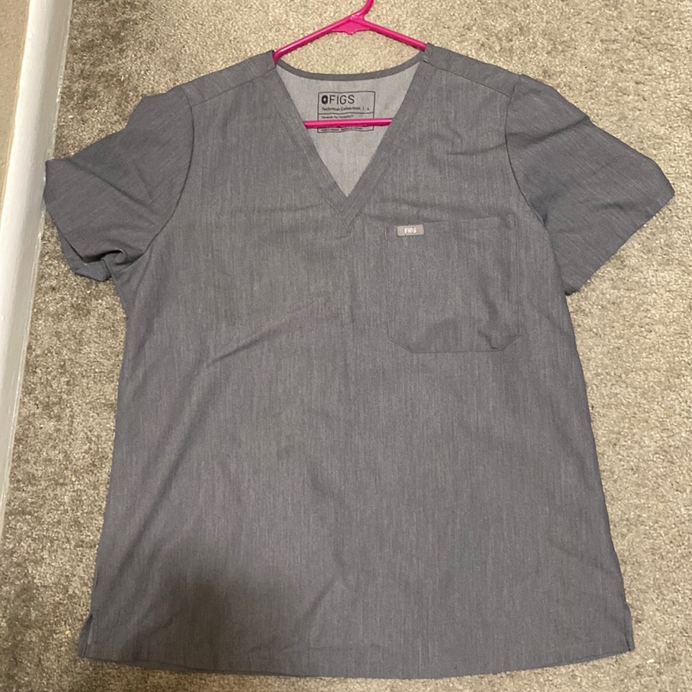 Gray Figs scrub top and high waisted joggers